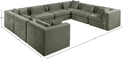 Willow 152" Green Chenille Fabric Upholstered 8Pc. Sectional, 8-Piece