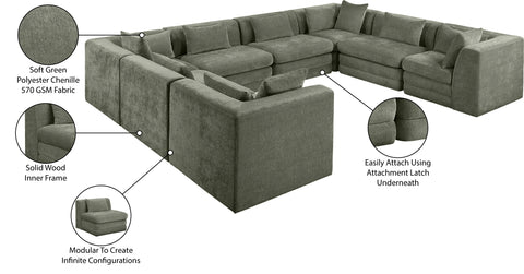 Willow 152" Green Chenille Fabric Upholstered 8Pc. Sectional, 8-Piece