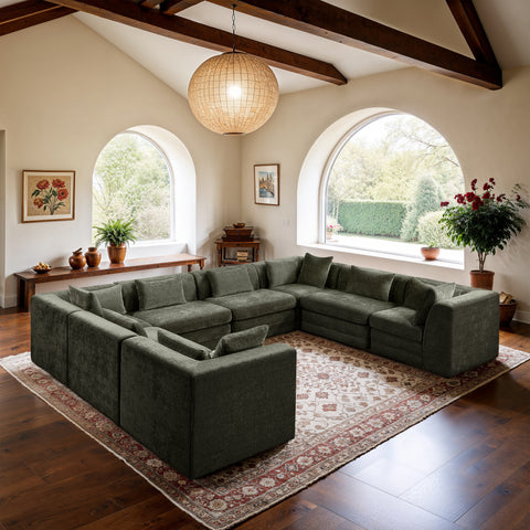 Willow 152" Green Chenille Fabric Upholstered 8Pc. Sectional, 8-Piece