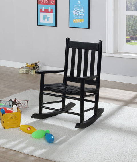 Toni Slat Back Solid Wood Kids Rocking Chair BlackBlack