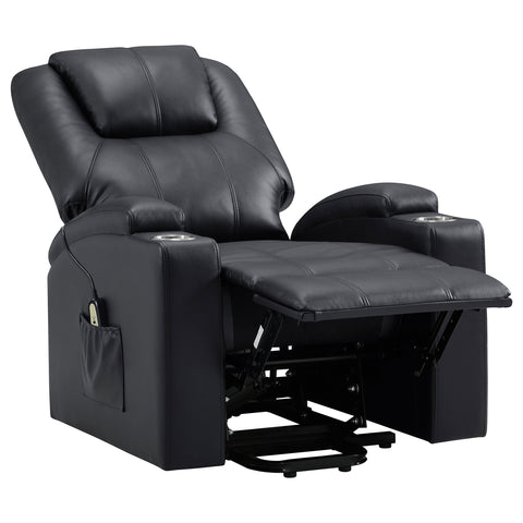 Dale Upholstered Power Lift Massage Recliner BlackBlack