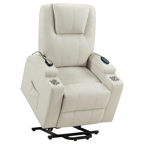 Chapman Faux Leather Power Lift Massage Recliner Ivory