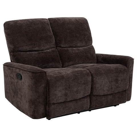 Bettoni Chenille Upholstered Reclining Loveseat Dark Brown