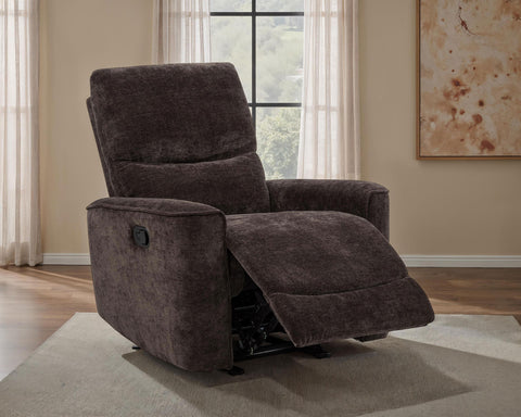 Bettoni Chenille Upholstered Glider Recliner Dark Brown