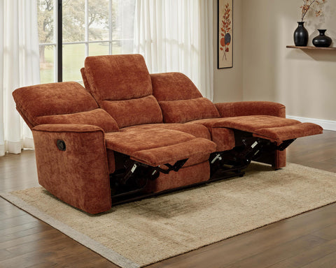 Bettoni Chenille Upholstered Reclining Sofa Burnt Orange