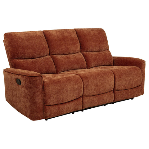 Bettoni Chenille Upholstered Reclining Sofa Burnt Orange