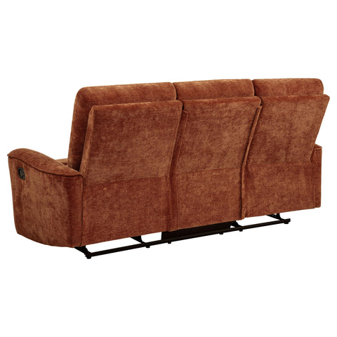 Bettoni Chenille Upholstered Reclining Sofa Burnt Orange