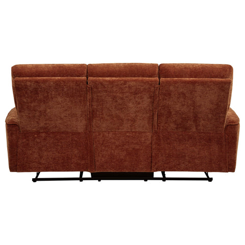 Bettoni Chenille Upholstered Reclining Sofa Burnt Orange