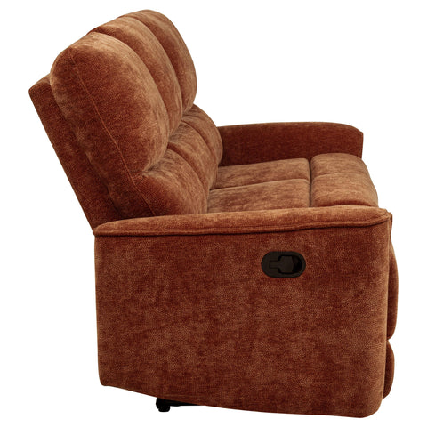 Bettoni Chenille Upholstered Reclining Sofa Burnt Orange