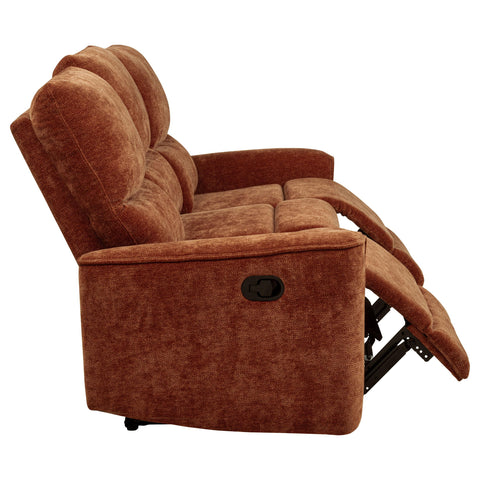 Bettoni Chenille Upholstered Reclining Sofa Burnt Orange