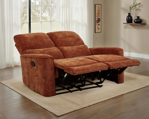 Bettoni Chenille Upholstered Reclining Loveseat Burnt Orange