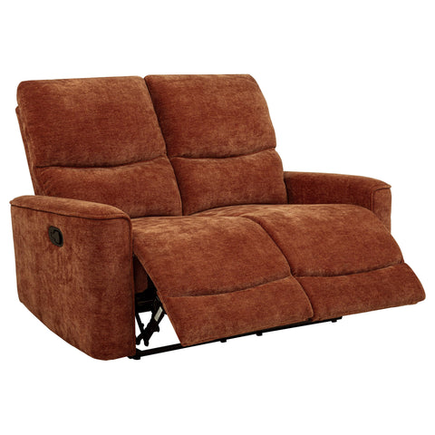 Bettoni Chenille Upholstered Reclining Loveseat Burnt Orange