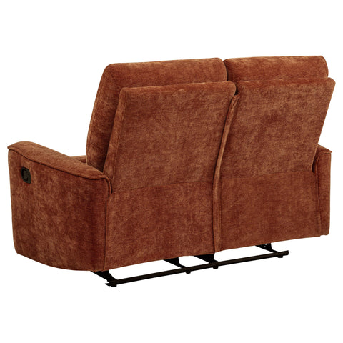 Bettoni Chenille Upholstered Reclining Loveseat Burnt Orange