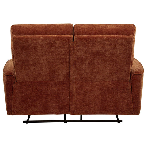Bettoni Chenille Upholstered Reclining Loveseat Burnt Orange