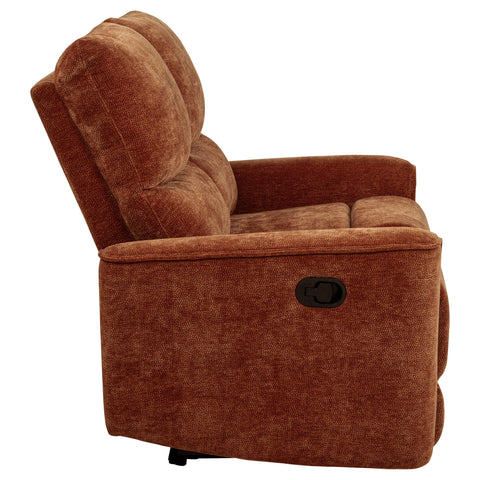 Bettoni Chenille Upholstered Reclining Loveseat Burnt Orange