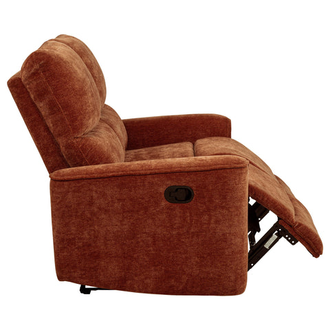 Bettoni Chenille Upholstered Reclining Loveseat Burnt Orange