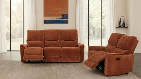 Bettoni Chenille Upholstered Reclining Loveseat Burnt Orange