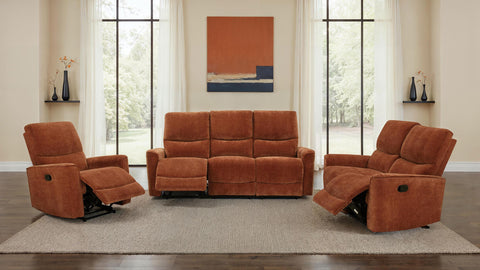 Bettoni Chenille Upholstered Reclining Loveseat Burnt Orange