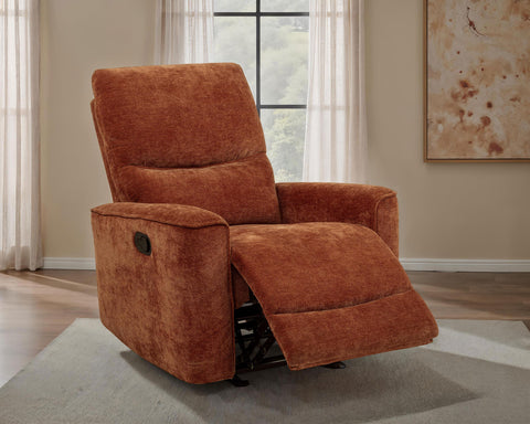 Bettoni Chenille Upholstered Glider Recliner Burnt Orange