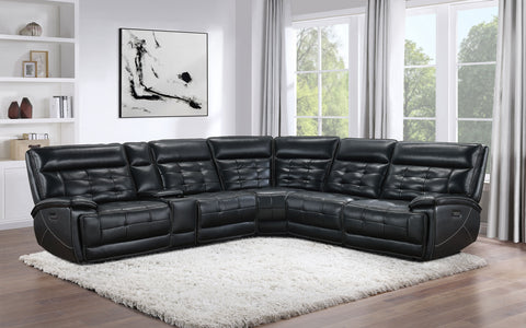 Lovegood Leather Upholstered Power Reclining Sectional BlackBlack