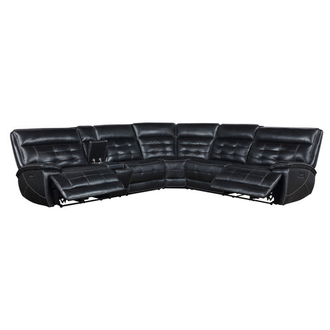 Lovegood Leather Upholstered Power Reclining Sectional BlackBlack