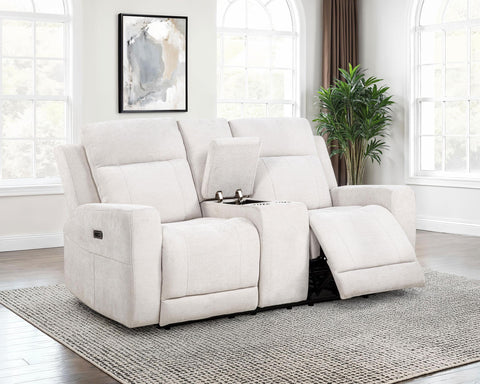 Sonya Chenille Upholstered Power Reclining Loveseat Ivory