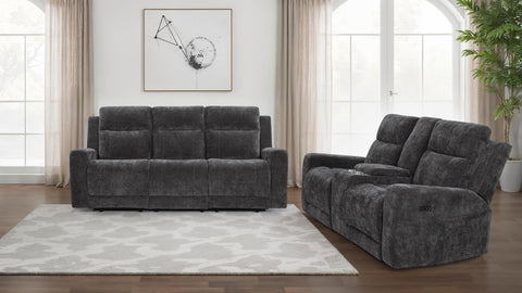 Sonya 2-piece Chenille Power Reclining Sofa Set Dark Grey