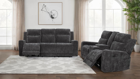 Sonya 2-piece Chenille Power Reclining Sofa Set Dark Grey