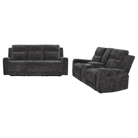 Sonya 2-piece Chenille Power Reclining Sofa Set Dark Grey