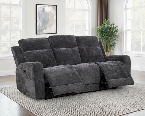 Sonya Chenille Upholstered Power Reclining Sofa Dark Grey