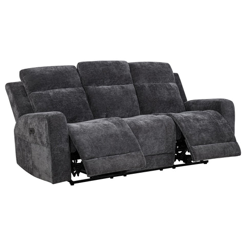 Sonya Chenille Upholstered Power Reclining Sofa Dark Grey