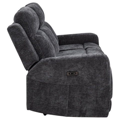 Sonya Chenille Upholstered Power Reclining Sofa Dark Grey