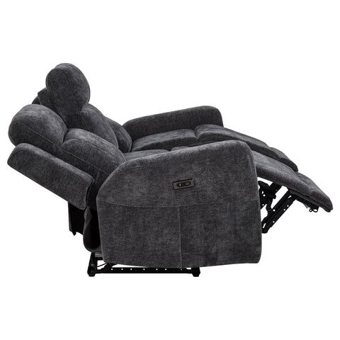 Sonya Chenille Upholstered Power Reclining Sofa Dark Grey