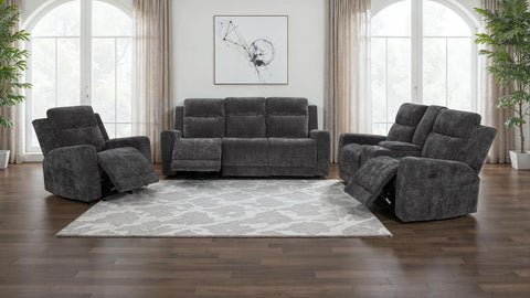 Sonya Chenille Upholstered Power Reclining Sofa Dark Grey