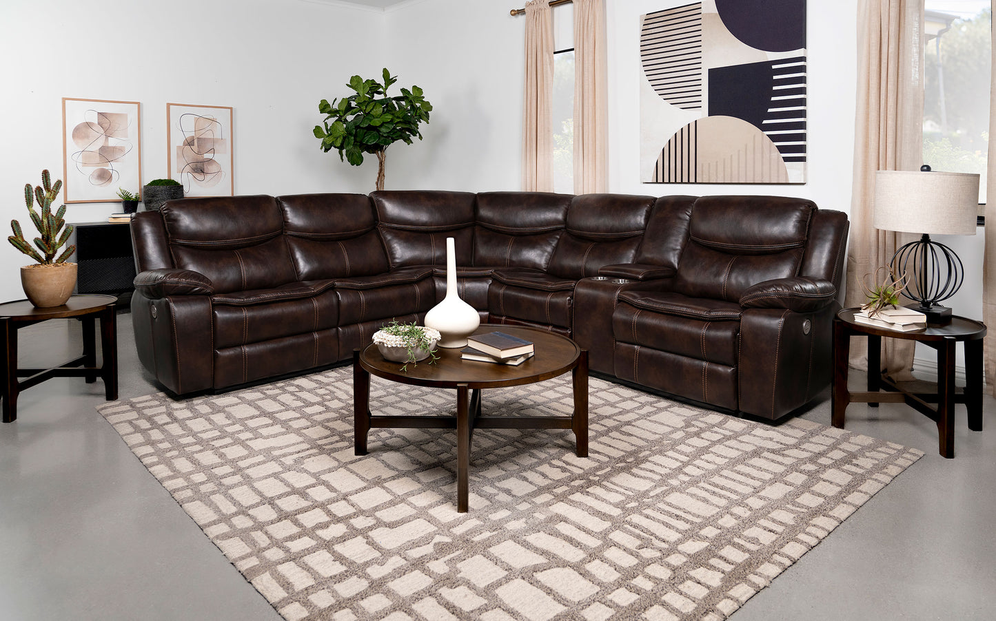 collier upholstered power reclining sectional sofa brown