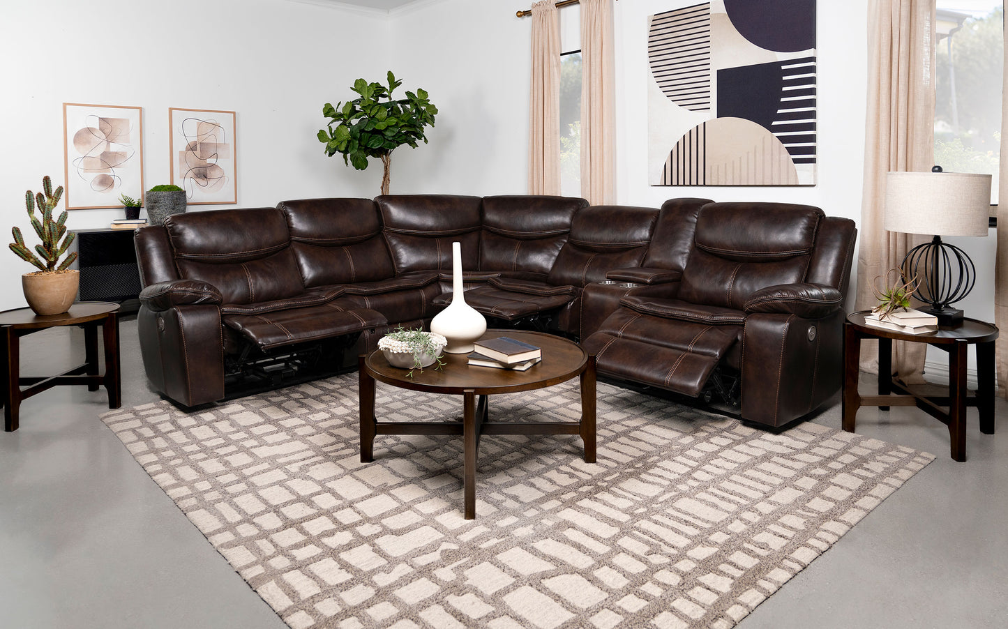 collier upholstered power reclining sectional sofa brown