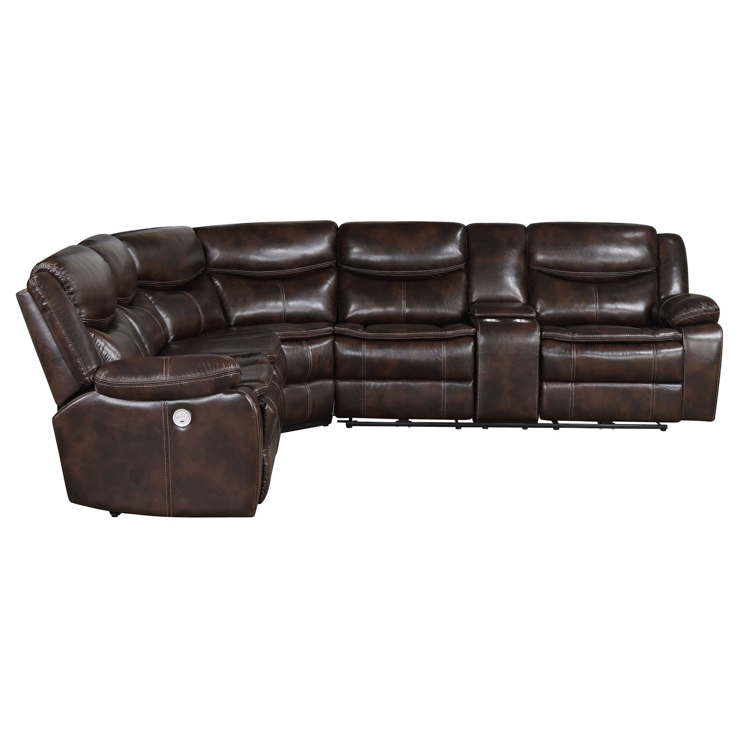 collier upholstered power reclining sectional sofa brown