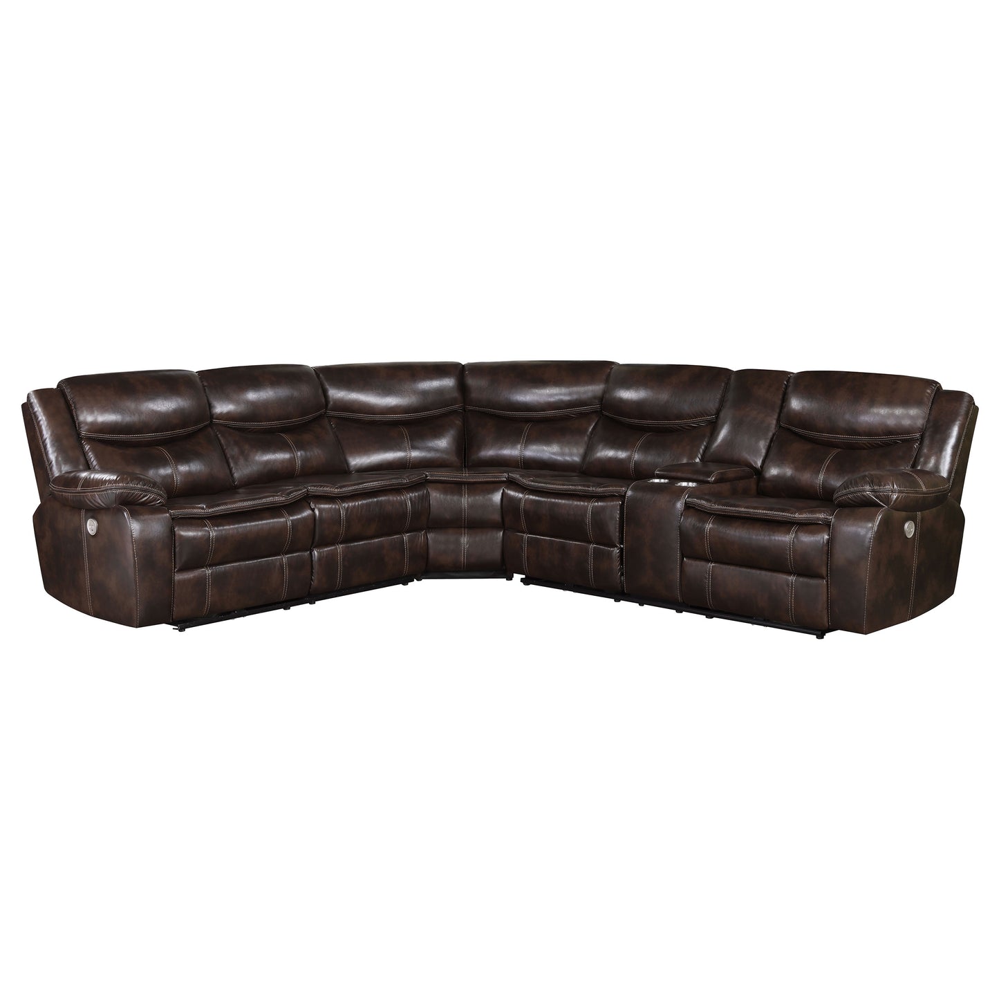 collier upholstered power reclining sectional sofa brown