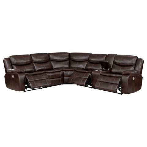 Joyce Upholstered Power Reclining Sectional Sofa BrownDark Brown
