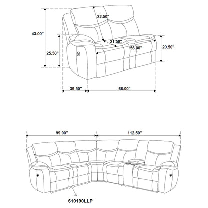 Collier Upholstered Power Reclining Sectional Sofa Brown