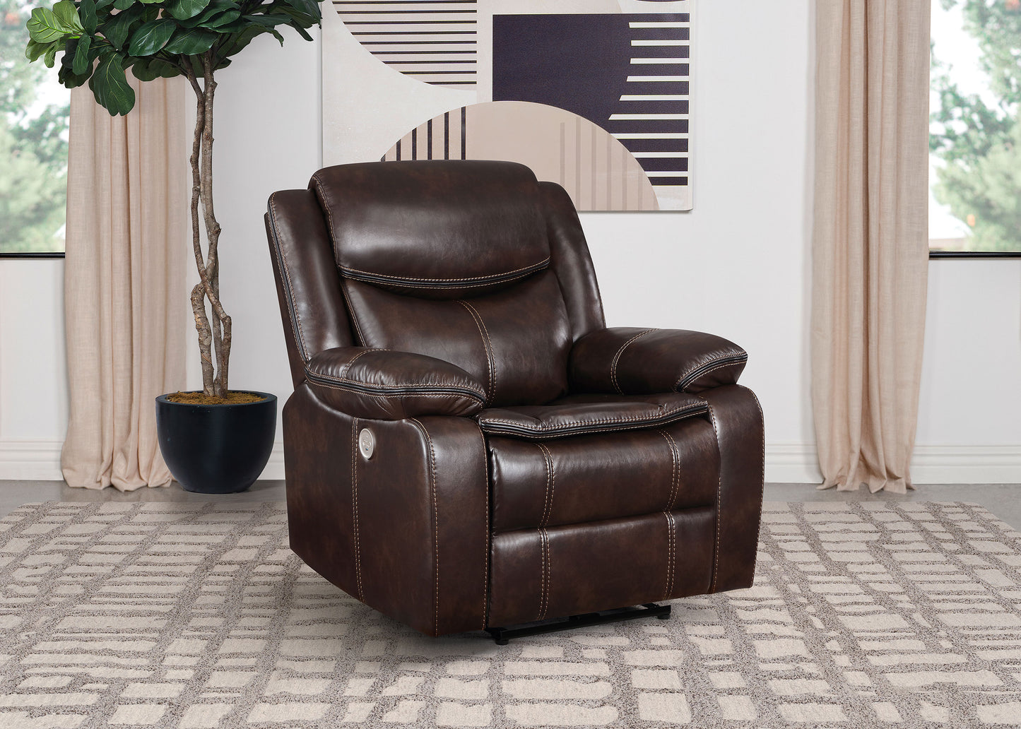 collier upholstered power recliner chair dark brown