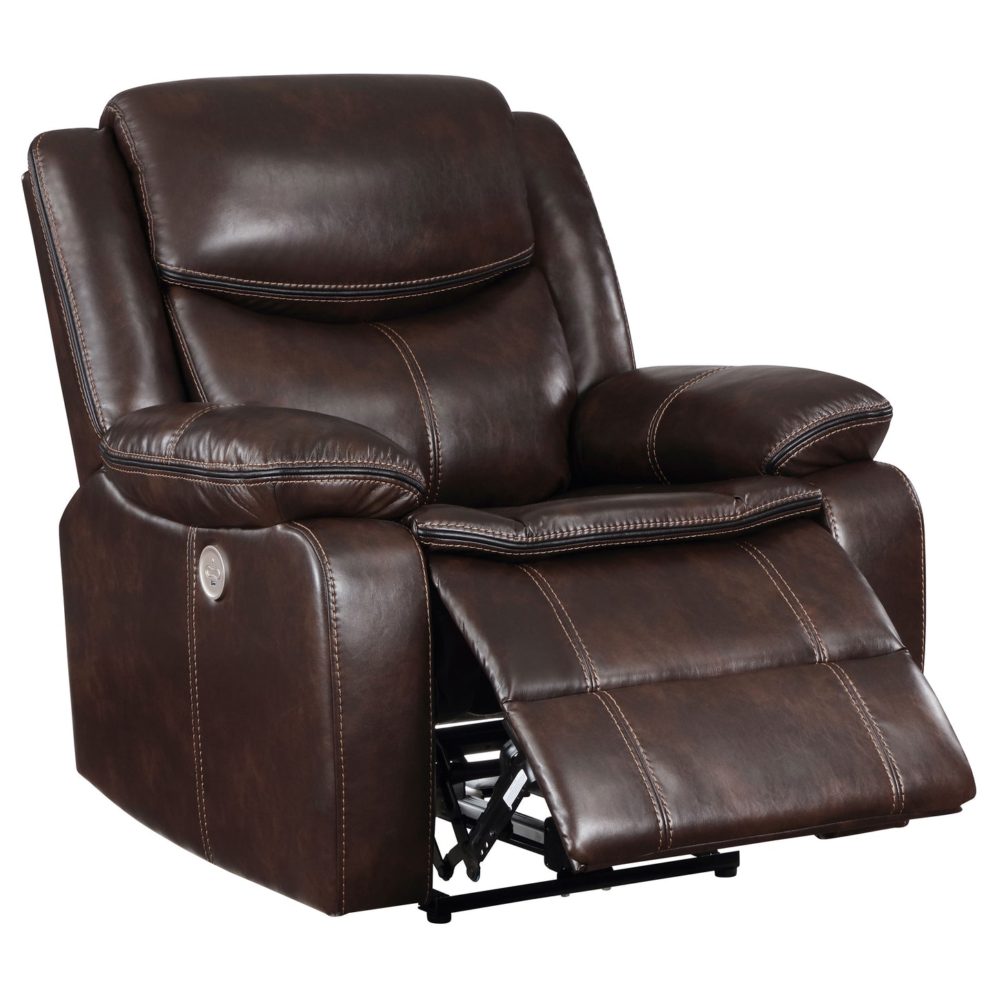 collier upholstered power recliner chair dark brown