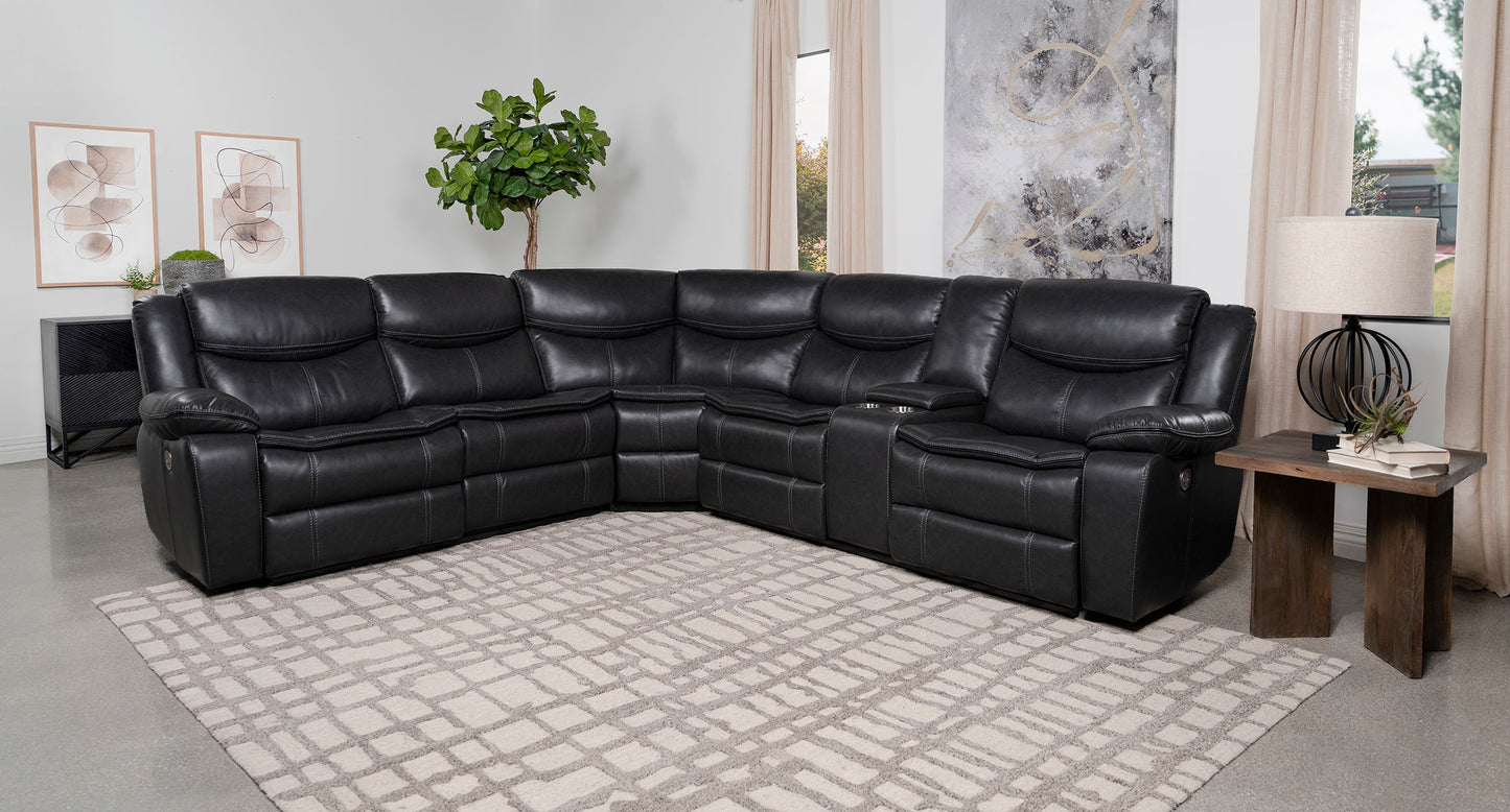 collier upholstered power reclining sectional sofa grey