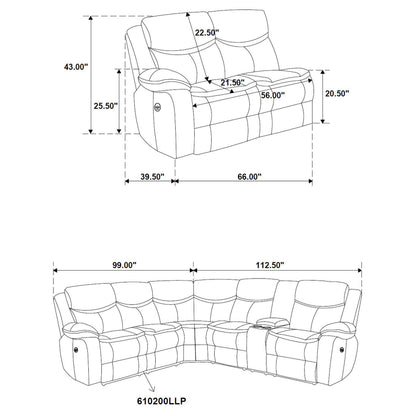 Collier Upholstered Power Reclining Sectional Sofa Grey