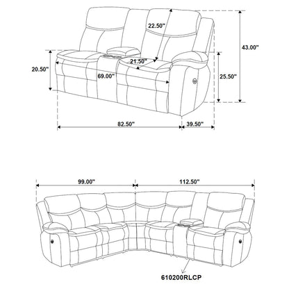 Collier Upholstered Power Reclining Sectional Sofa Grey