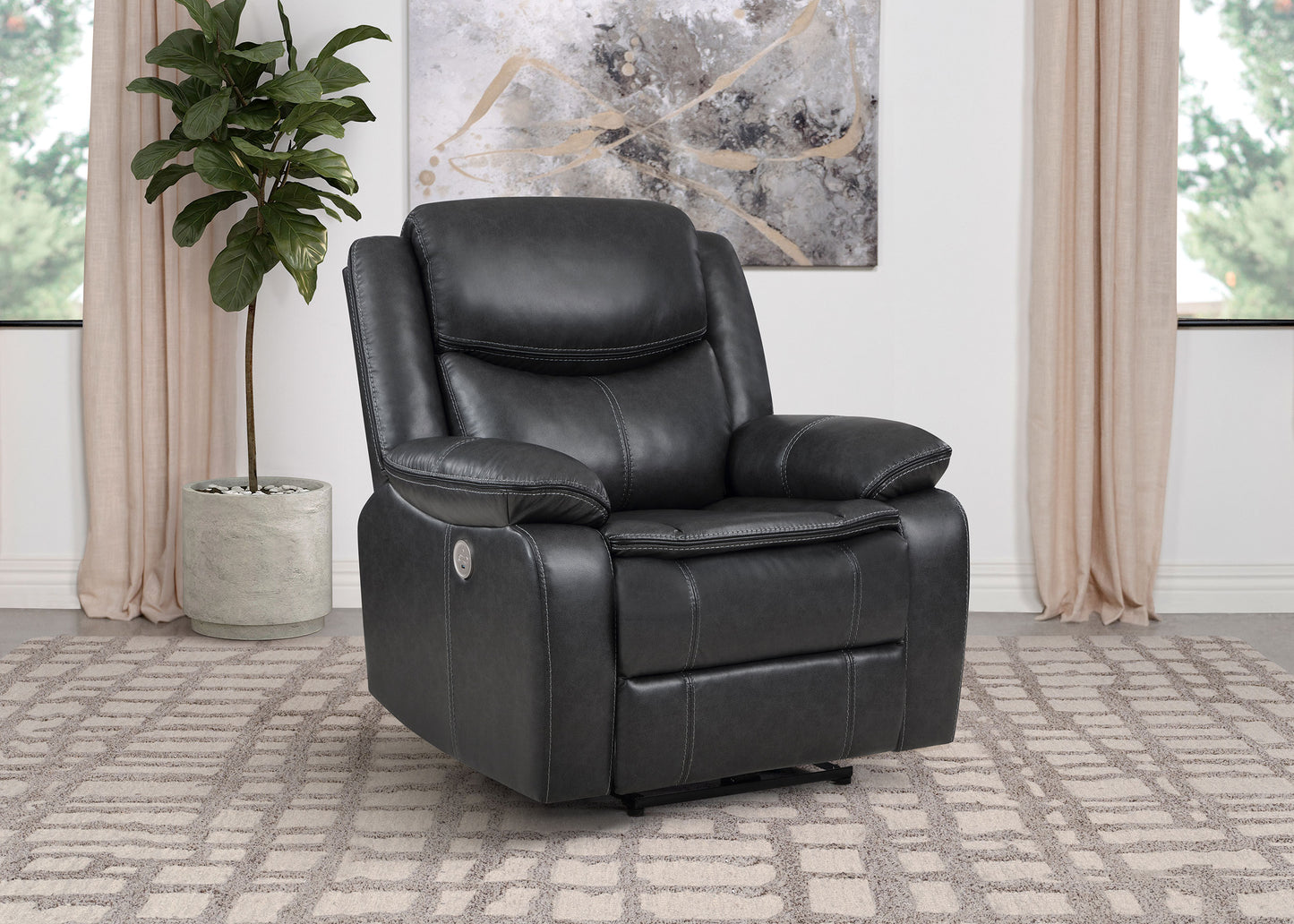 collier upholstered power recliner chair dark grey