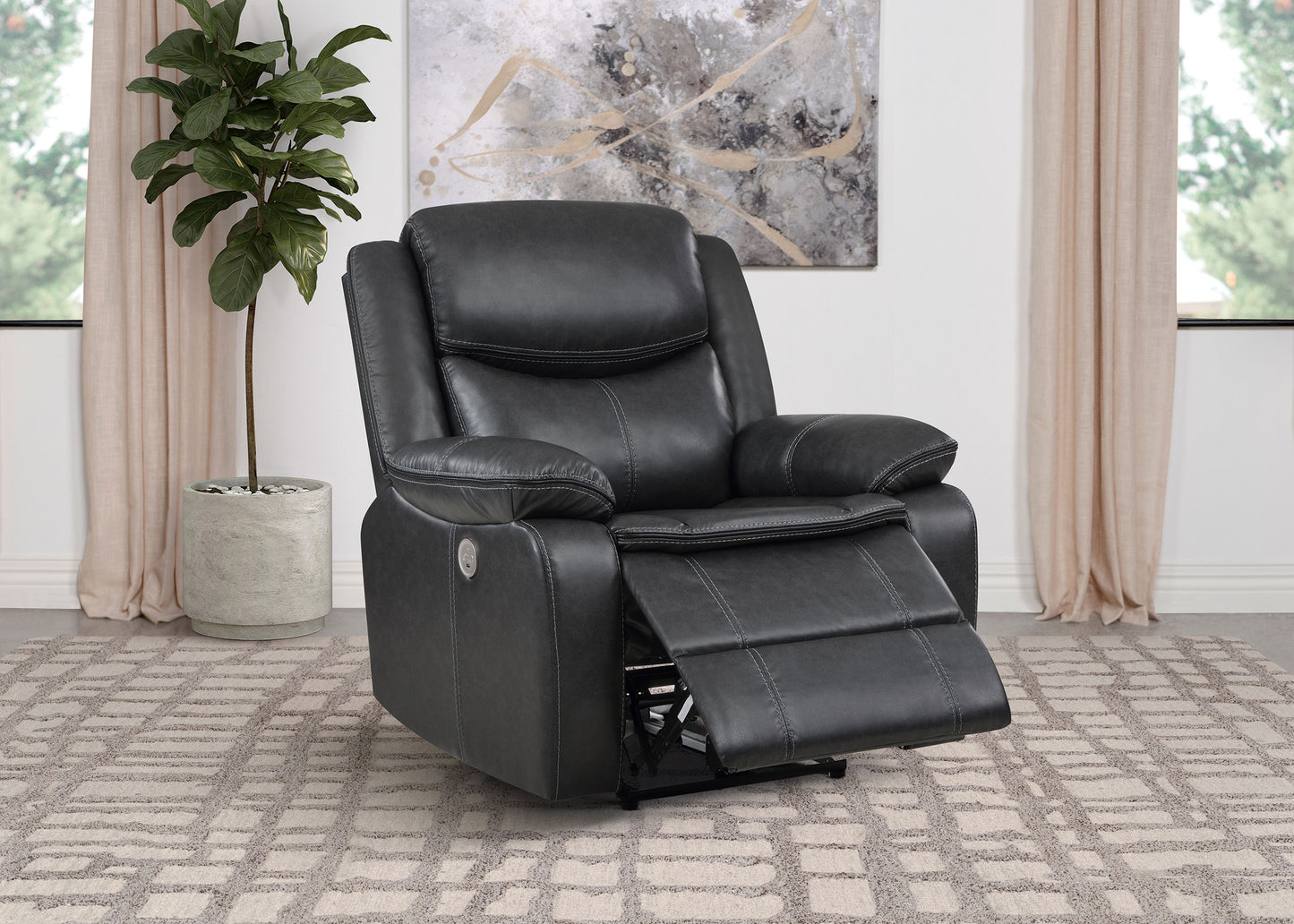 collier upholstered power recliner chair dark grey