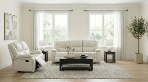 Hayes 2-piece Upholstered Reclining Sofa Set White