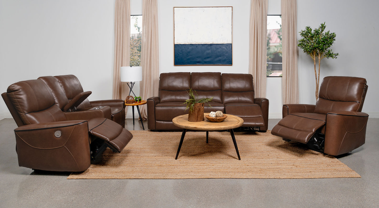 keene upholstered power reclining sofa saddle brown