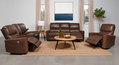 Keene Upholstered Power Reclining Sofa Saddle Brown